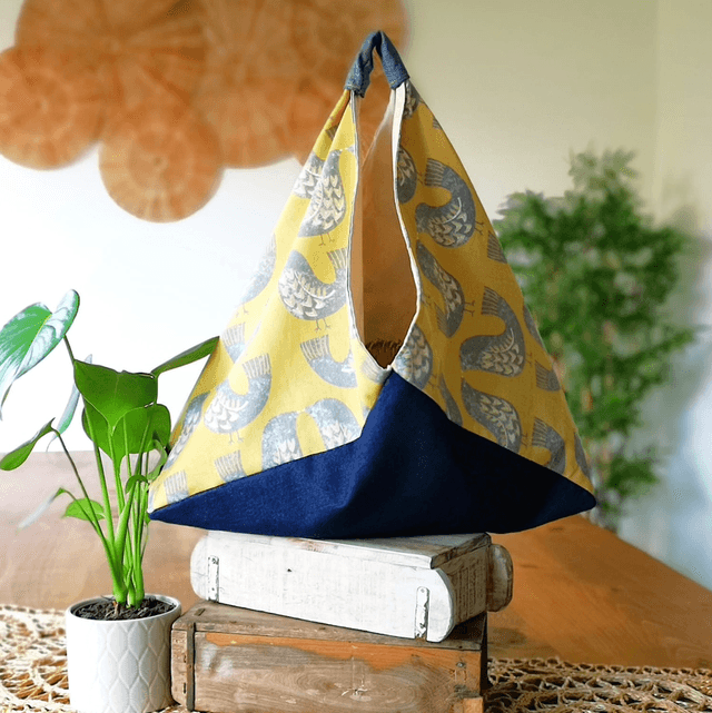 Market Bento Bag - Mustard Scandi Birds Denim