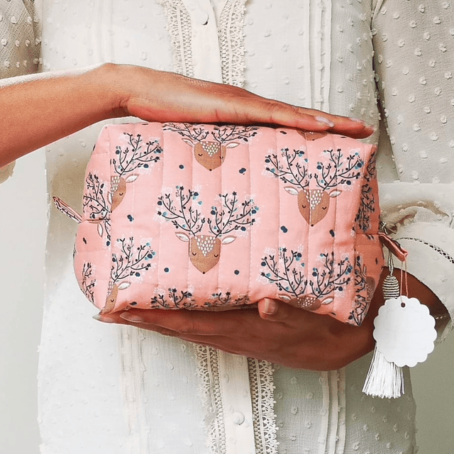 Toiletry Bag Quilted - Pink Deer