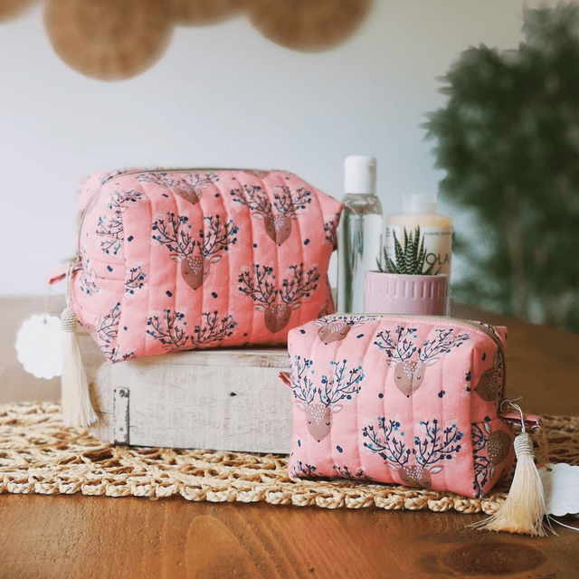 Toiletry Bag Quilted - Pink Deer